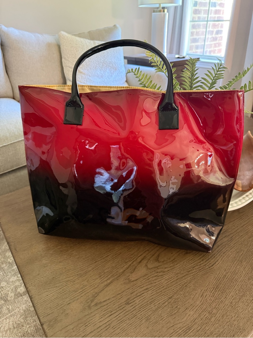 Red and Black Patent Gradient Tote Bag - Unbranded